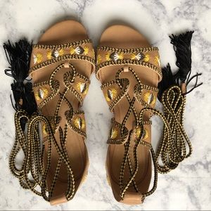 SCHUTZ Mulan yellow tassel Gladiator Sandals Shoes